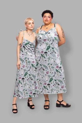 cosmic drifters cowl neck velvet dress forest witch print pairs