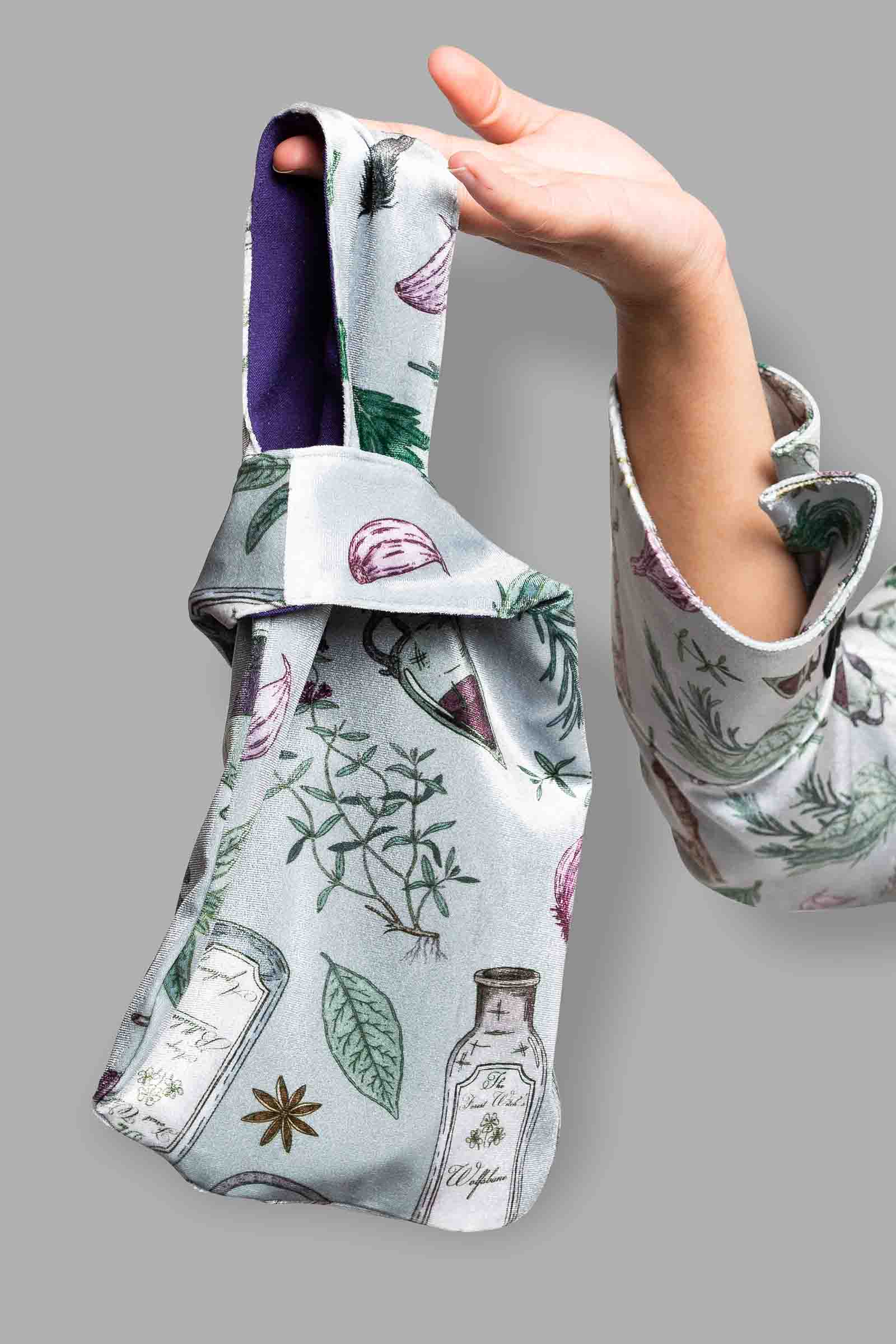 Japanese knot bag with a forest witch print.