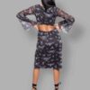 backless bell sleeve midi dress insectum print back