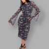 backless bell sleeve midi dress insectum print front