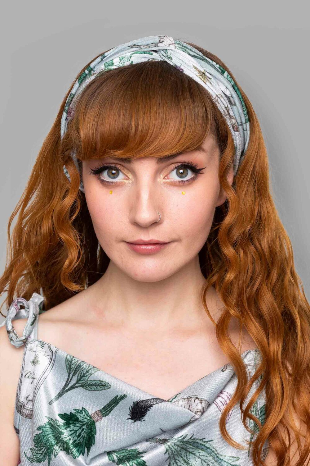 velvet knot wrap headband forest witch print front