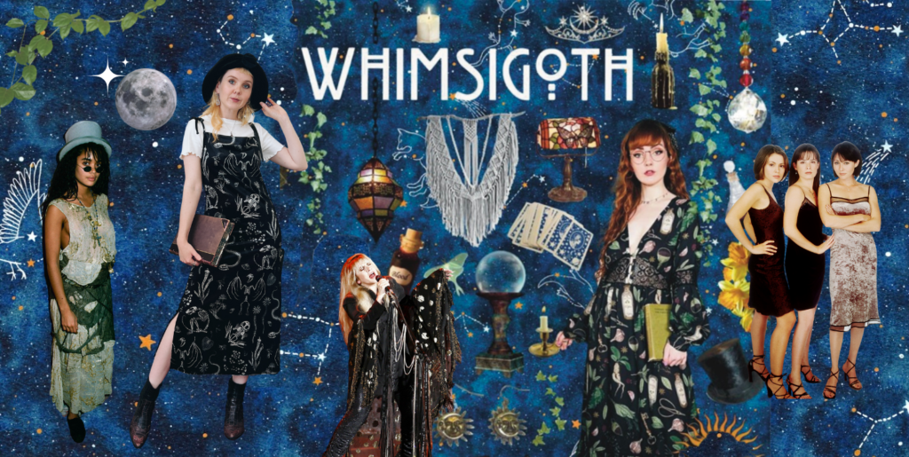whimsigoth themed banner featuring women and objects