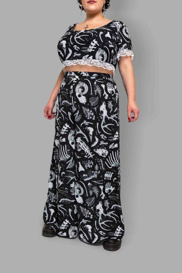 cosmic drifters high waisted wide leg trousers close fungalis