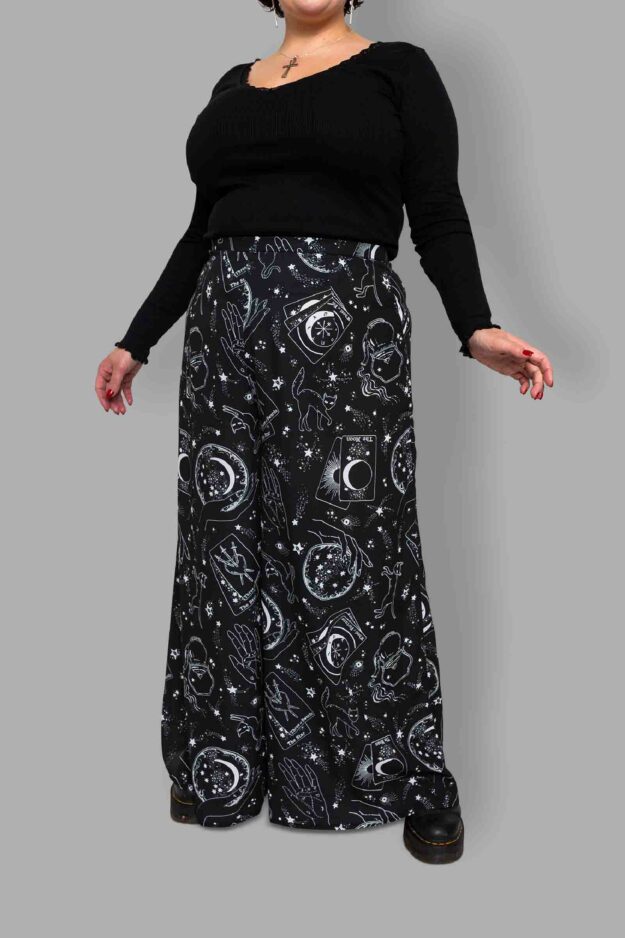 cosmic drifters high waisted wide leg trousers close travelling carnival