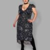 cosmic drifters capped sleeve midi dress front travelling carnival