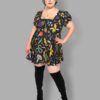 cosmic drifters capped sleeve square neck babydoll dress front hedge witch