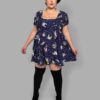 cosmic drifters capped sleeve square neck babydoll dress front zodiac skies