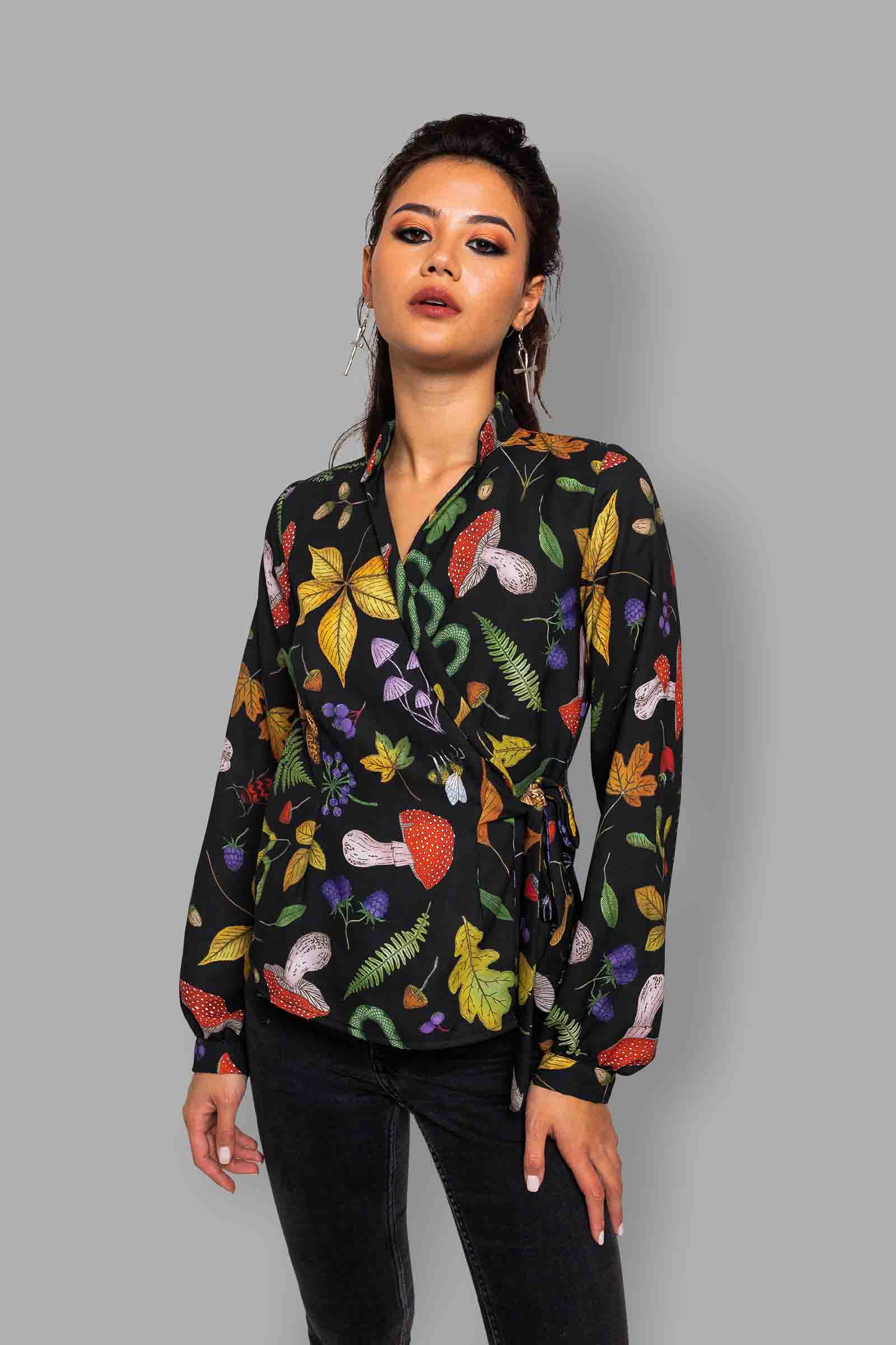 cosmic drifters collared wrap top close hedge witch