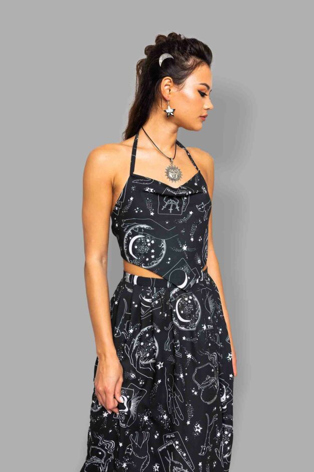 cosmic drifters cowl neck halter top front travelling carnival