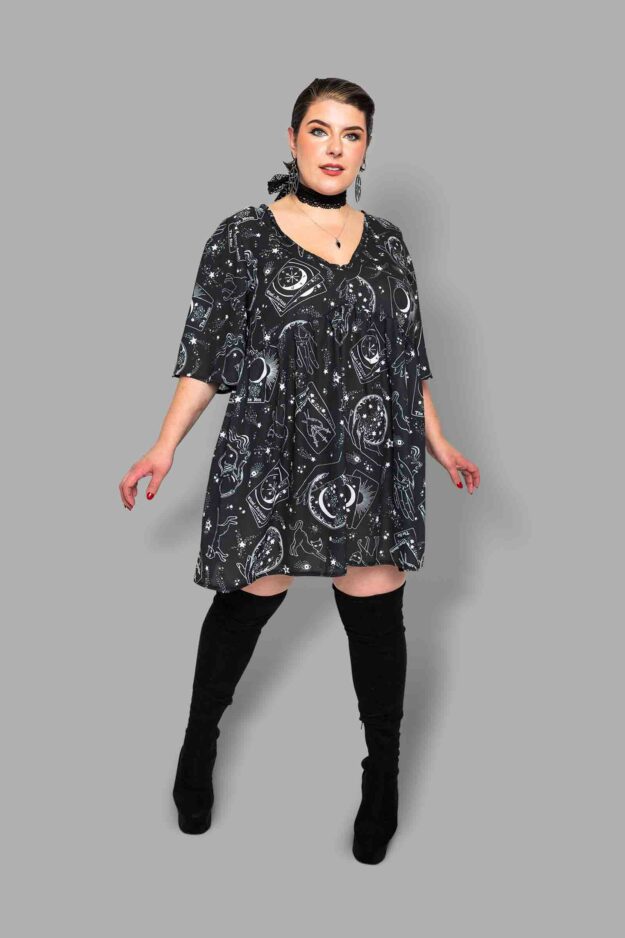 cosmic drifters floaty tunic dress front travelling carnival