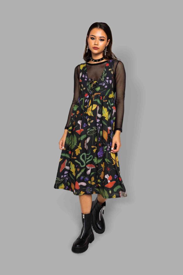 cosmic drifters midi pinafore dress front hedge witch