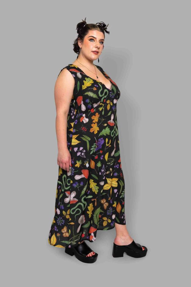 cosmic drifters plunge maxi dress side hedge witch