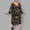cosmic drifters tie neck bell sleeved midi dress front hedge witch