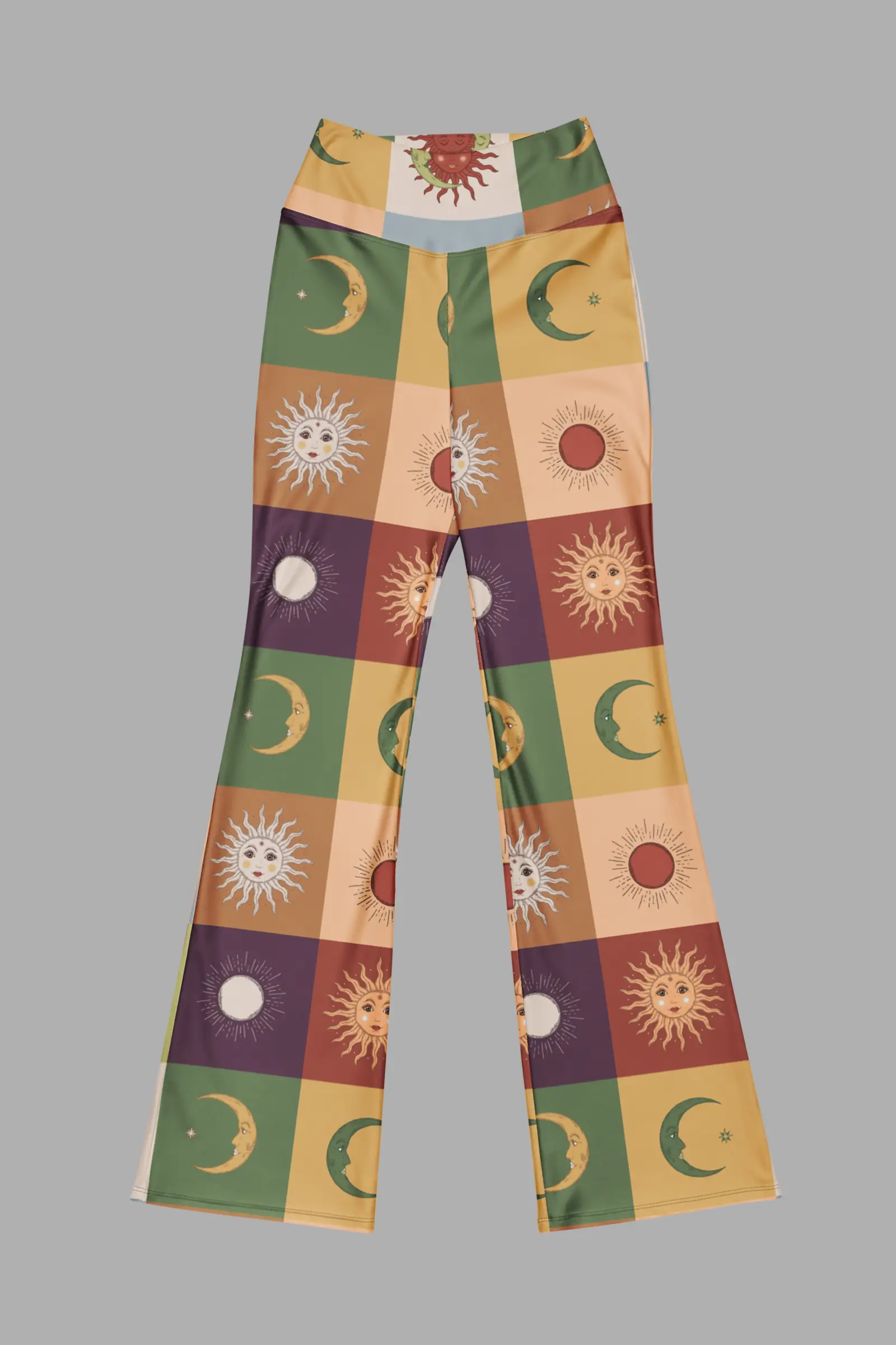 90s patchwork flare leggings flat front