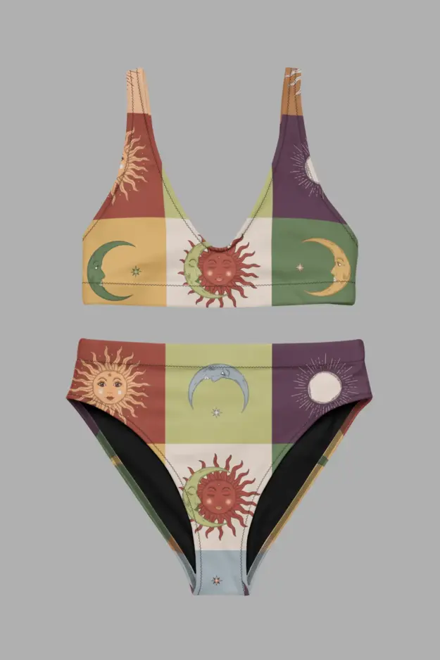 90s patchwork high waist bikini flat1