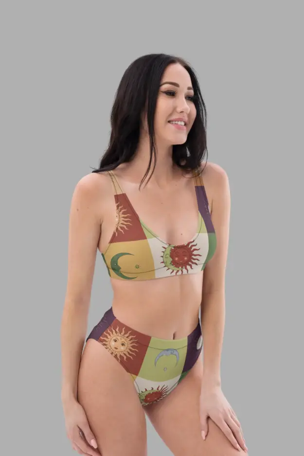 90s patchwork high waist bikini front