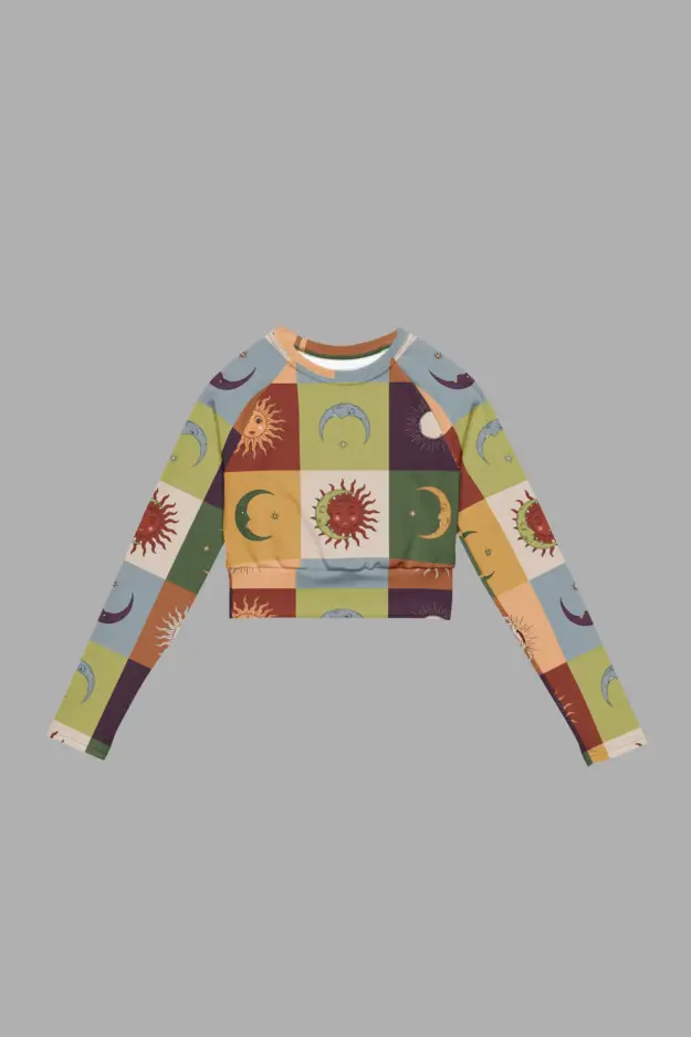 90s patchwork print recycled long sleeve crop top