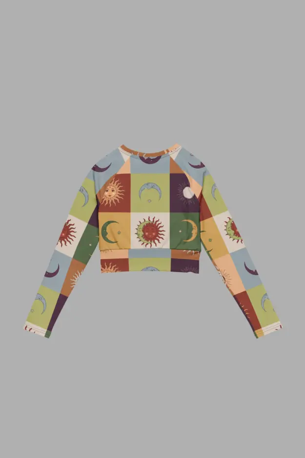 90s patchwork print recycled long sleeve crop top