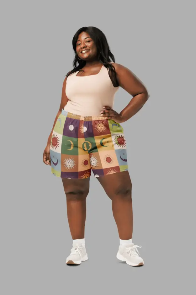 90s patchwork print unisex athletic long shorts