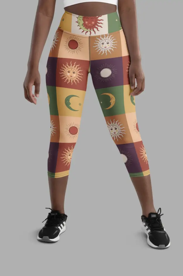 90s patchwork print yoga capri leggings