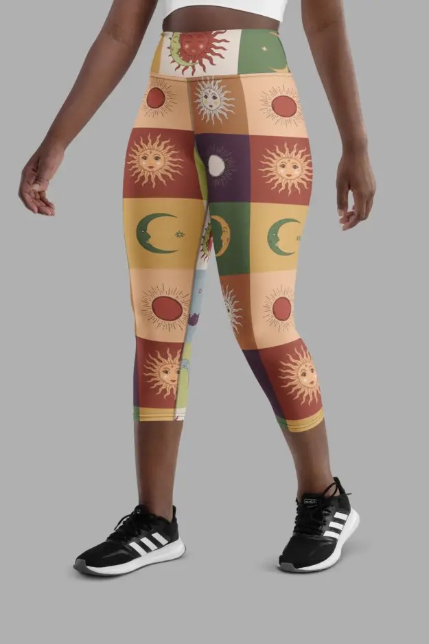 90s patchwork print yoga capri leggings