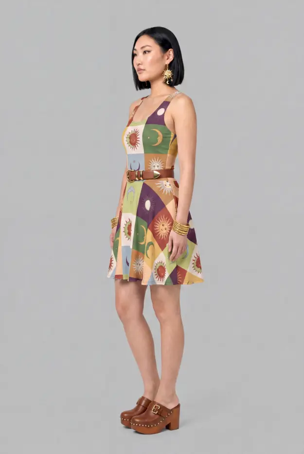 90s patchwork print skater dress