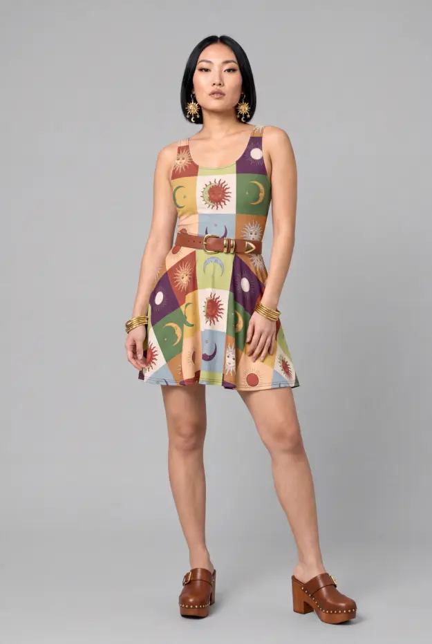 90s patchwork print skater dress