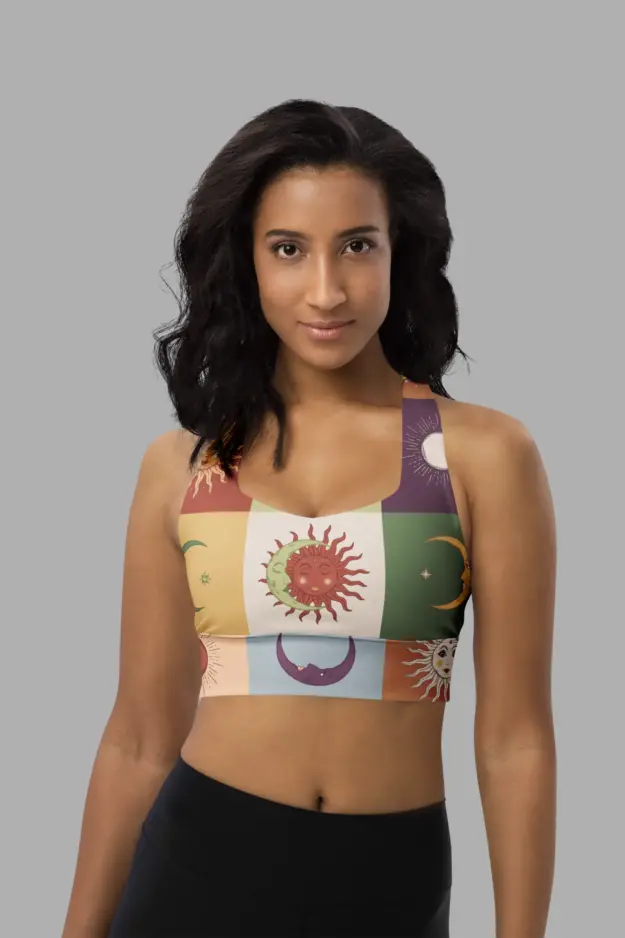 sunflower daze print recycled longline sports bra
