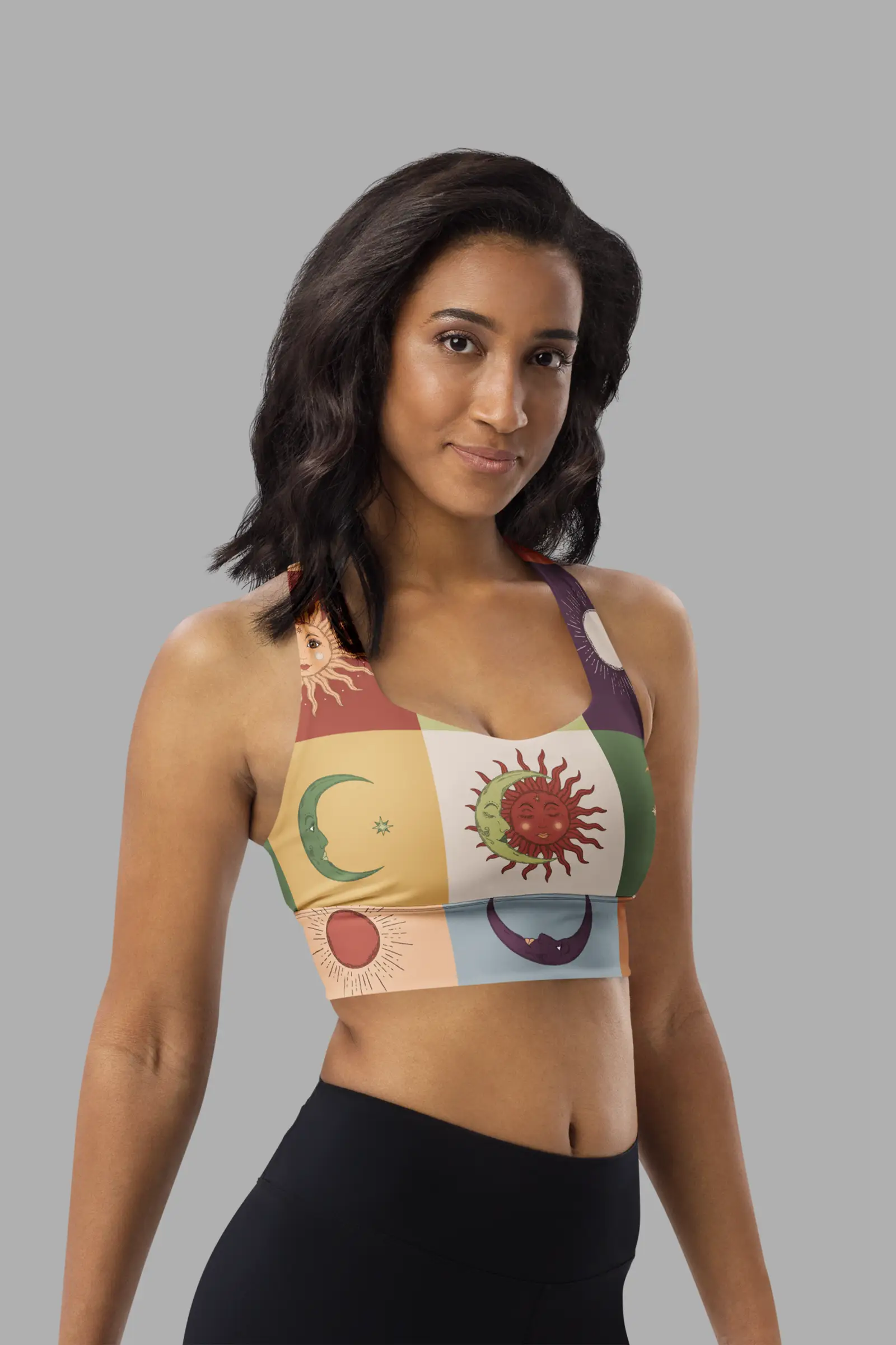 sunflower daze print recycled longline sports bra
