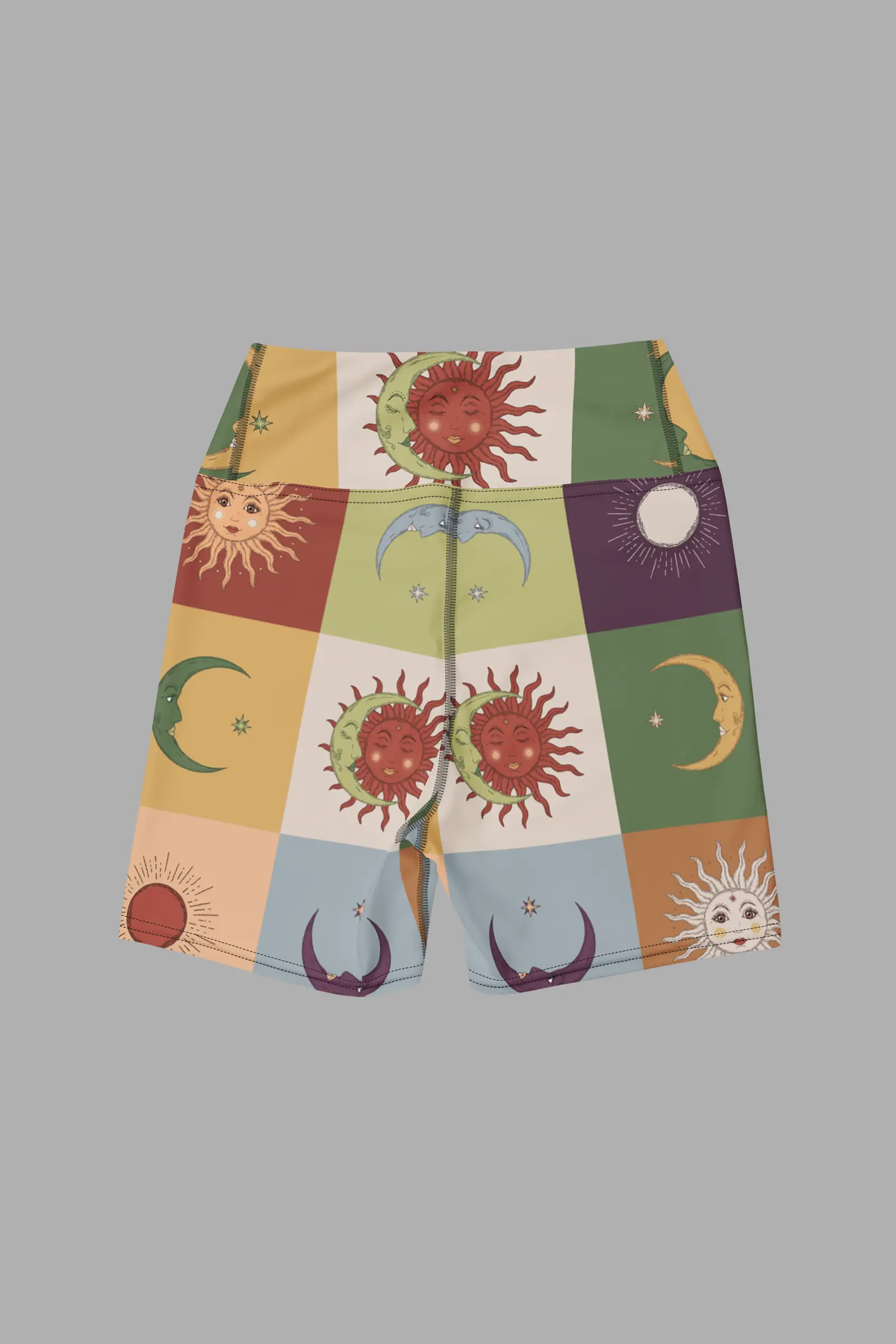 90s patchwork yoga shorts back flat
