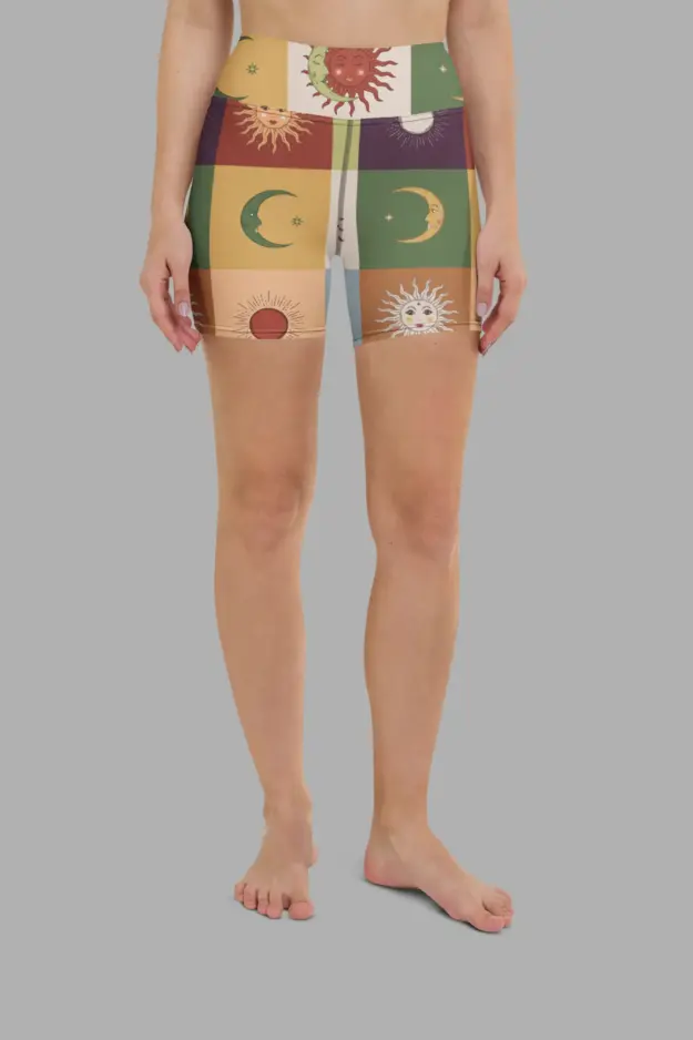 90s patchwork yoga shorts front