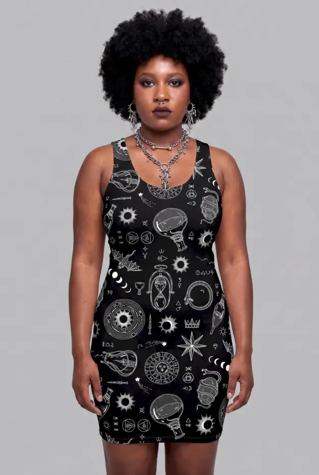 alchemy print bodycon dress