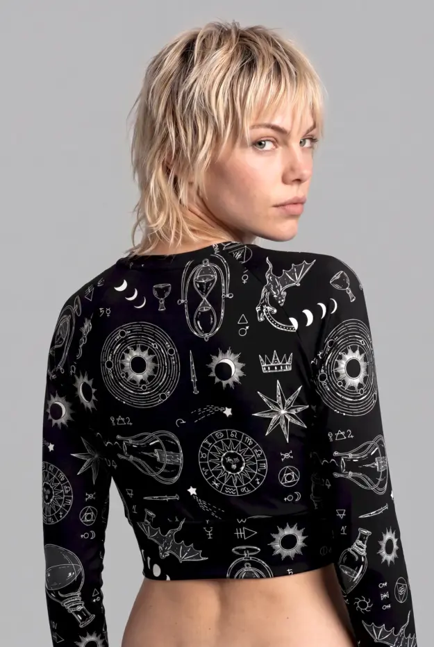 alchemy print recycled long sleeve crop top