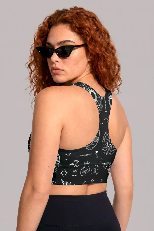 alchemy print recycled longline sports bra