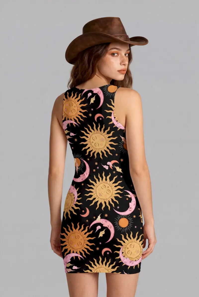 celestial dreams print bodycon dress