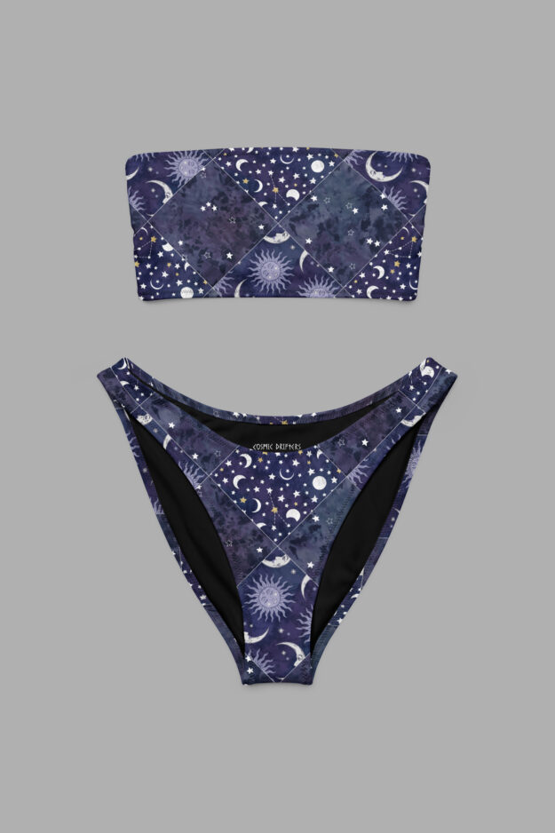 celestial patchwork print bandeau bikini1