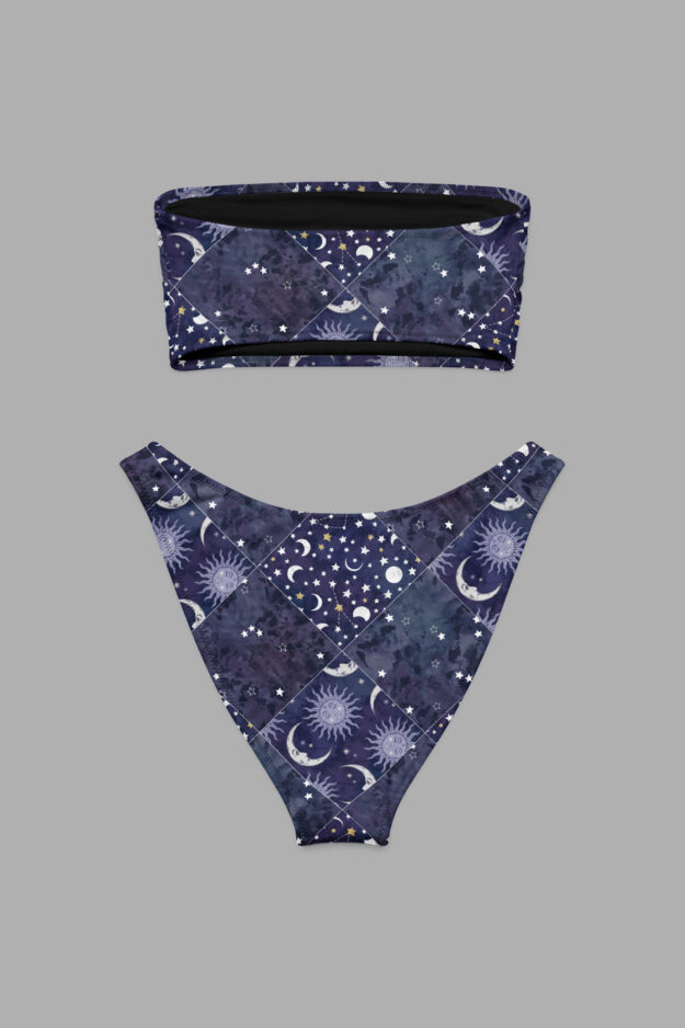 celestial patchwork print bandeau bikini2