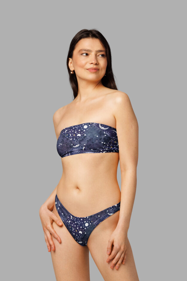 celestial patchwork print bandeau bikini3