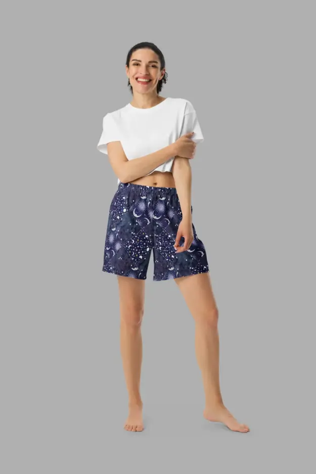 celestial patchwork print unisex athletic long shorts