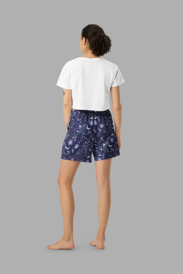 celestial patchwork print unisex athletic long shorts