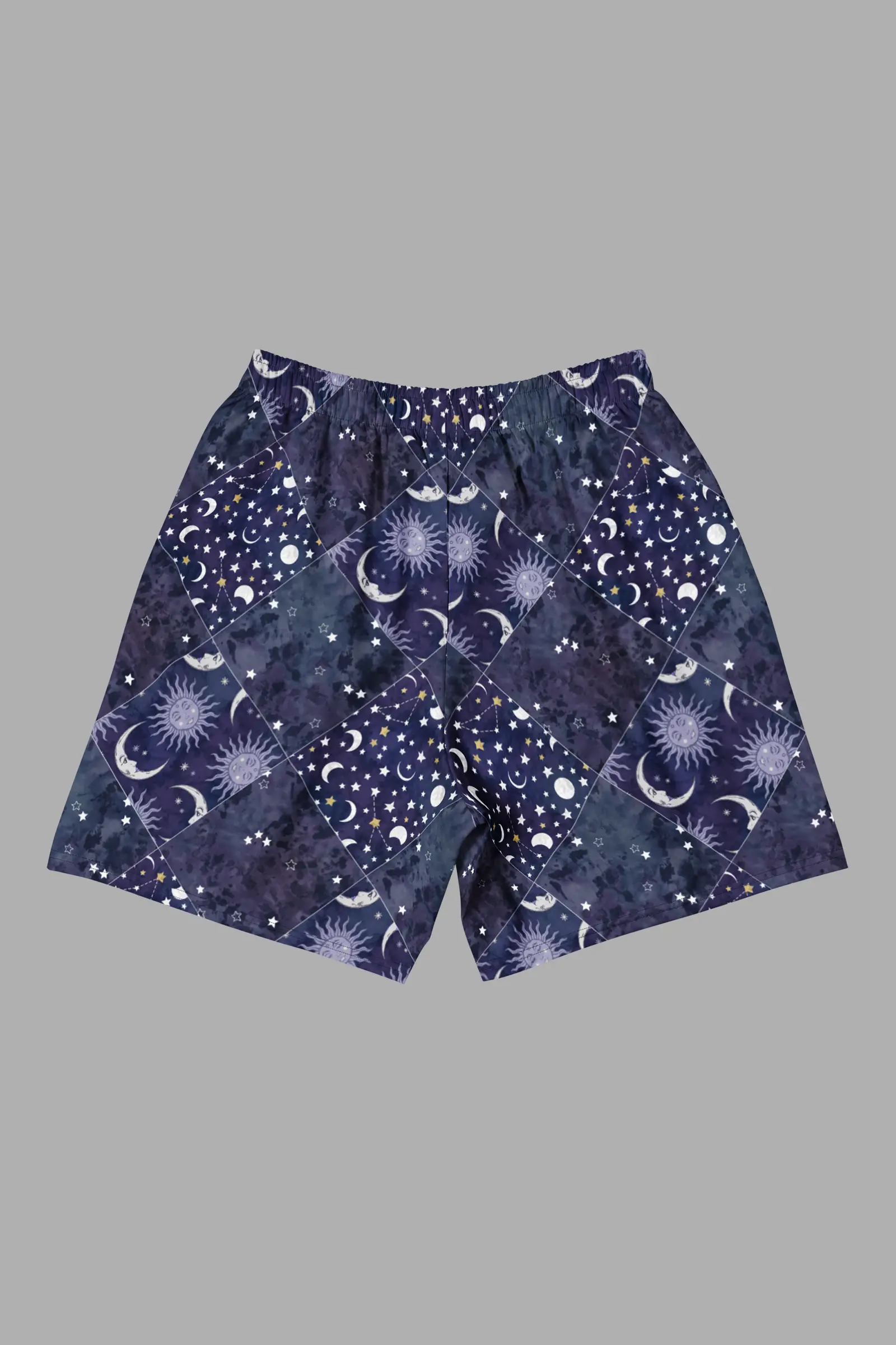 celestial patchwork print unisex athletic long shorts