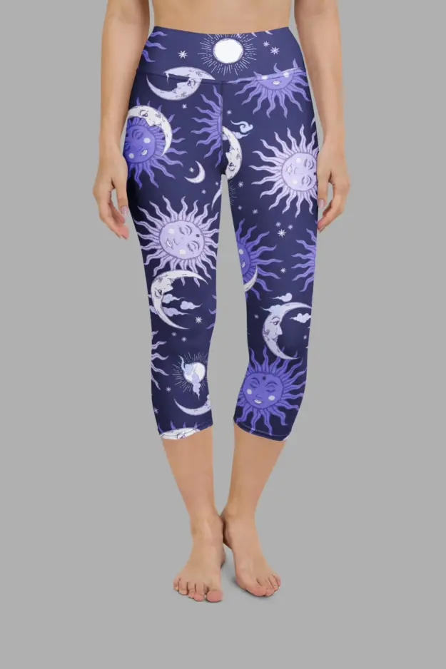 celestial whimsy print yoga capri leggings