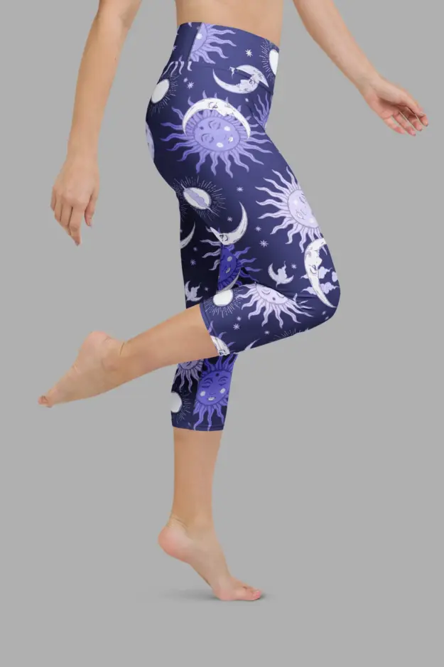 celestial whimsy print yoga capri leggings