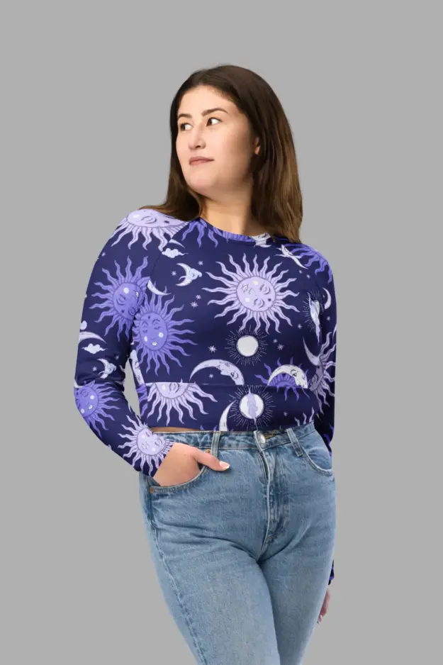 sunflower daze print recycled long sleeve crop top