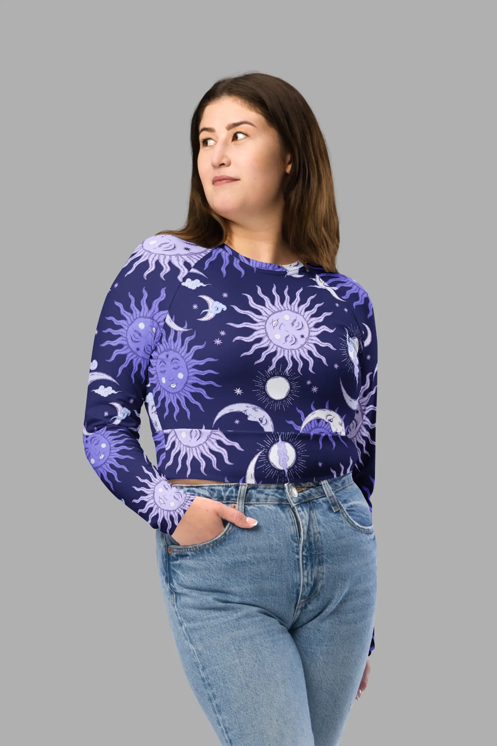 sunflower daze print recycled long sleeve crop top