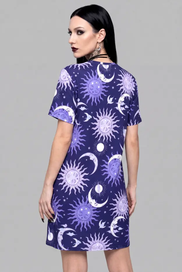 celestial whimsy print t shirt dress