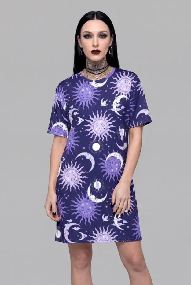 celestial whimsy print t shirt dress
