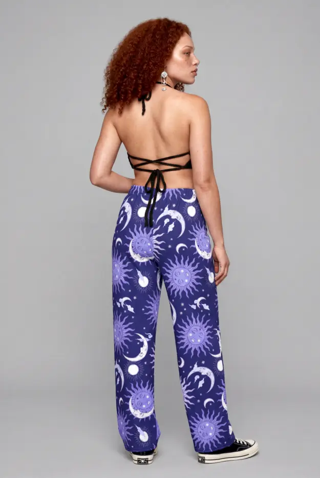 celestial whimsy print wide leg pants