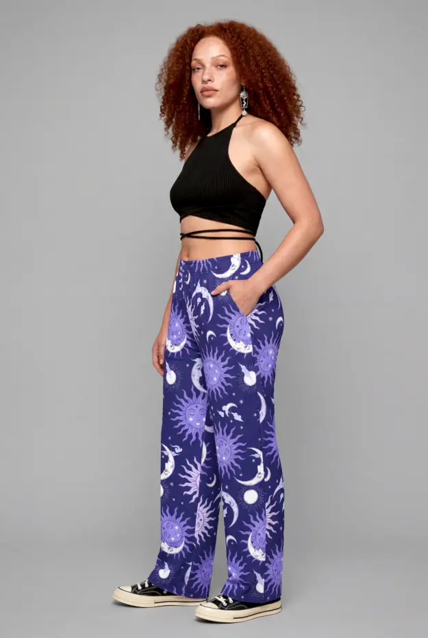 celestial whimsy print wide leg pants