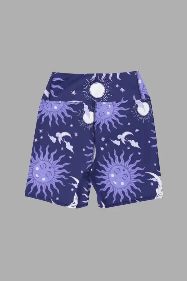 celestial whimsy yoga shorts flat back